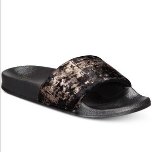 INC Metallic Velour Slide Slippers